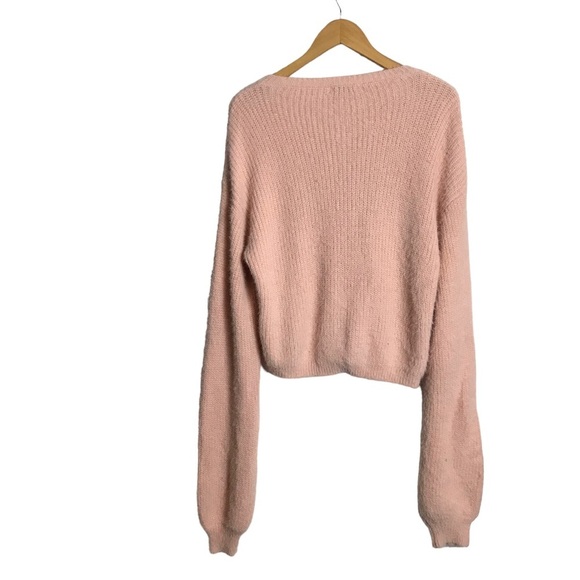 Crescent Medium‎ Women Pink Crewneck Oversized Balloon Sleeve Sweater - Picture 2 of 10